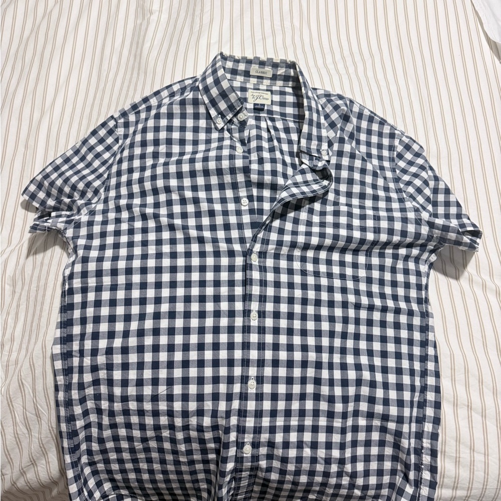 J. Crew Navy and White Gingham Shirt
